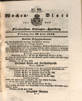 Wochenblatt für das Fürstenthum Oettingen-Spielberg (Oettingisches Wochenblatt) Dienstag 20. Juni 1843