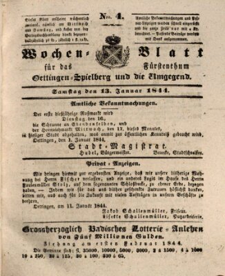 Wochenblatt für das Fürstenthum Oettingen-Spielberg und die Umgegend (Oettingisches Wochenblatt) Samstag 13. Januar 1844