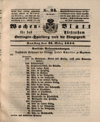 Wochenblatt für das Fürstenthum Oettingen-Spielberg und die Umgegend (Oettingisches Wochenblatt)