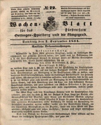 Wochenblatt für das Fürstenthum Oettingen-Spielberg und die Umgegend (Oettingisches Wochenblatt) Samstag 7. September 1844