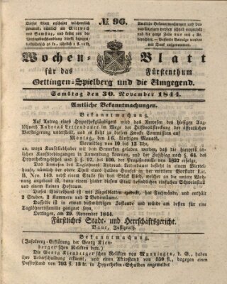 Wochenblatt für das Fürstenthum Oettingen-Spielberg und die Umgegend (Oettingisches Wochenblatt) Samstag 30. November 1844