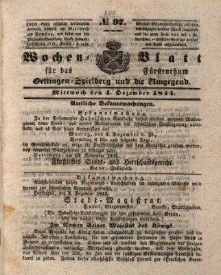 Wochenblatt für das Fürstenthum Oettingen-Spielberg und die Umgegend (Oettingisches Wochenblatt) Mittwoch 4. Dezember 1844