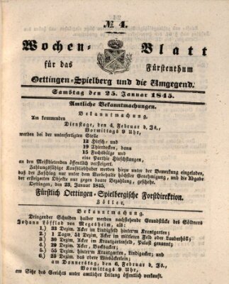 Wochenblatt für das Fürstenthum Oettingen-Spielberg und die Umgegend (Oettingisches Wochenblatt) Samstag 25. Januar 1845