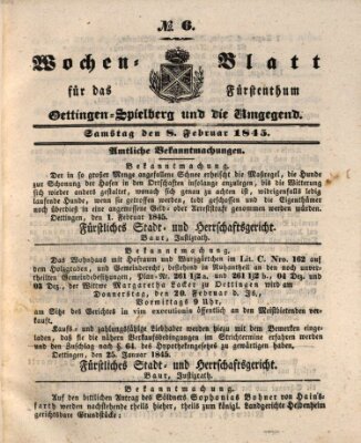 Wochenblatt für das Fürstenthum Oettingen-Spielberg und die Umgegend (Oettingisches Wochenblatt) Samstag 8. Februar 1845
