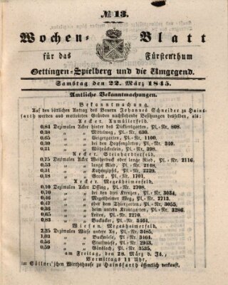 Wochenblatt für das Fürstenthum Oettingen-Spielberg und die Umgegend (Oettingisches Wochenblatt) Samstag 22. März 1845