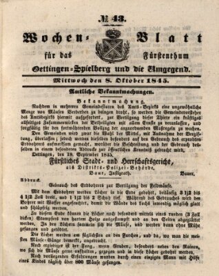 Wochenblatt für das Fürstenthum Oettingen-Spielberg und die Umgegend (Oettingisches Wochenblatt) Mittwoch 8. Oktober 1845