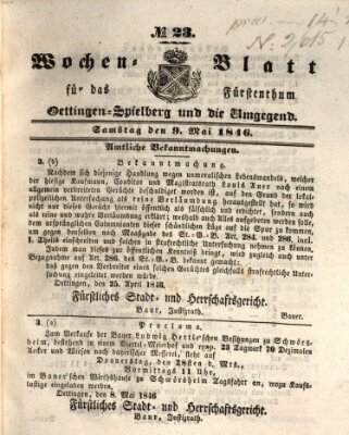 Wochenblatt für das Fürstenthum Oettingen-Spielberg und die Umgegend (Oettingisches Wochenblatt) Samstag 9. Mai 1846