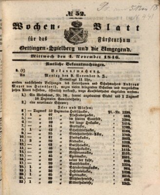 Wochenblatt für das Fürstenthum Oettingen-Spielberg und die Umgegend (Oettingisches Wochenblatt) Mittwoch 4. November 1846