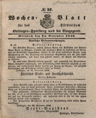 Wochenblatt für das Fürstenthum Oettingen-Spielberg und die Umgegend (Oettingisches Wochenblatt) Mittwoch 25. November 1846