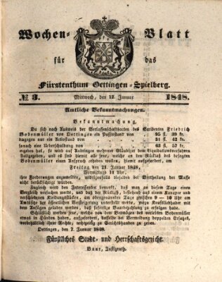 Wochen-Blatt für das Fürstenthum Oettingen-Spielberg (Oettingisches Wochenblatt) Mittwoch 12. Januar 1848