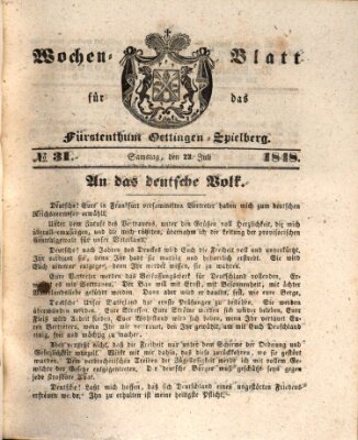Wochen-Blatt für das Fürstenthum Oettingen-Spielberg (Oettingisches Wochenblatt) Samstag 22. Juli 1848