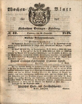 Wochen-Blatt für das Fürstenthum Oettingen-Spielberg (Oettingisches Wochenblatt) Samstag 30. September 1848