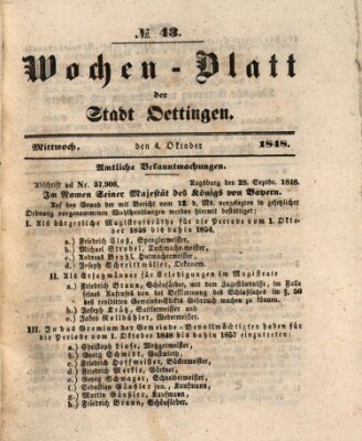 Wochen-Blatt für die Stadt und den Landgerichts-Bezirk Oettingen (Oettingisches Wochenblatt)