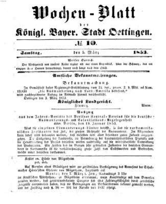 Wochen-Blatt für die Stadt und den Landgerichts-Bezirk Oettingen (Oettingisches Wochenblatt) Samstag 5. März 1853