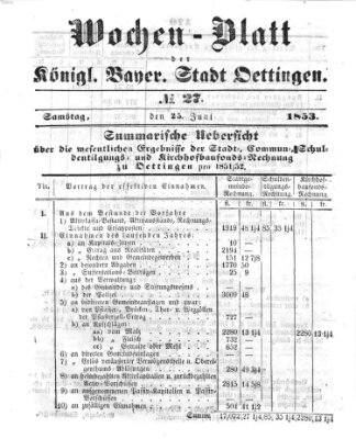 Wochen-Blatt für die Stadt und den Landgerichts-Bezirk Oettingen (Oettingisches Wochenblatt) Samstag 25. Juni 1853