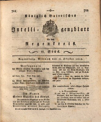 Königlich-baierisches Intelligenzblatt für den Regen-Kreis (Königlich bayerisches Intelligenzblatt für die Oberpfalz und von Regensburg) Mittwoch 14. Oktober 1818
