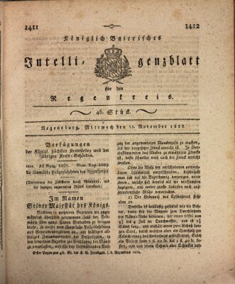 Königlich-baierisches Intelligenzblatt für den Regen-Kreis (Königlich bayerisches Intelligenzblatt für die Oberpfalz und von Regensburg) Mittwoch 13. November 1822