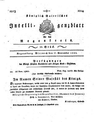 Königlich-baierisches Intelligenzblatt für den Regen-Kreis (Königlich bayerisches Intelligenzblatt für die Oberpfalz und von Regensburg) Mittwoch 17. September 1823