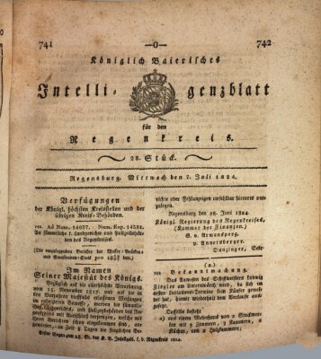 Königlich-baierisches Intelligenzblatt für den Regen-Kreis (Königlich bayerisches Intelligenzblatt für die Oberpfalz und von Regensburg) Mittwoch 7. Juli 1824