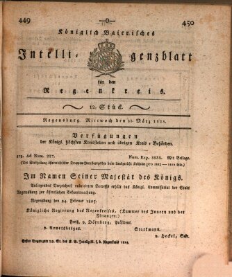 Königlich-baierisches Intelligenzblatt für den Regen-Kreis (Königlich bayerisches Intelligenzblatt für die Oberpfalz und von Regensburg) Mittwoch 23. März 1825