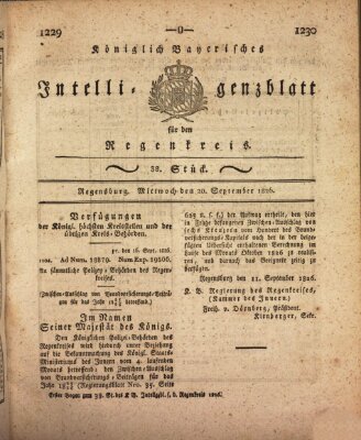 Königlich-baierisches Intelligenzblatt für den Regen-Kreis (Königlich bayerisches Intelligenzblatt für die Oberpfalz und von Regensburg) Mittwoch 20. September 1826