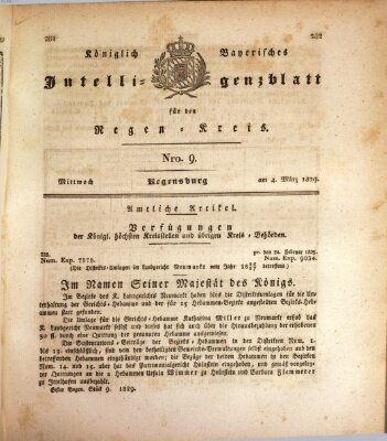 Königlich-baierisches Intelligenzblatt für den Regen-Kreis (Königlich bayerisches Intelligenzblatt für die Oberpfalz und von Regensburg) Mittwoch 4. März 1829