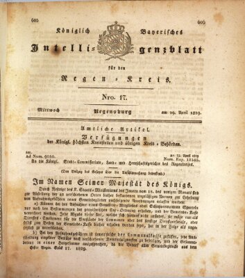 Königlich-baierisches Intelligenzblatt für den Regen-Kreis (Königlich bayerisches Intelligenzblatt für die Oberpfalz und von Regensburg) Mittwoch 29. April 1829
