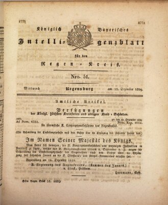 Königlich-baierisches Intelligenzblatt für den Regen-Kreis (Königlich bayerisches Intelligenzblatt für die Oberpfalz und von Regensburg) Mittwoch 23. Dezember 1829