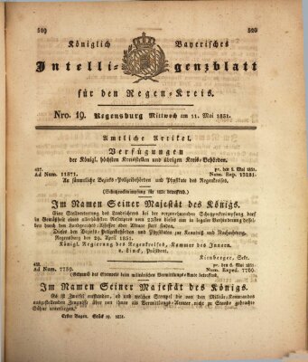 Königlich-baierisches Intelligenzblatt für den Regen-Kreis (Königlich bayerisches Intelligenzblatt für die Oberpfalz und von Regensburg) Mittwoch 11. Mai 1831