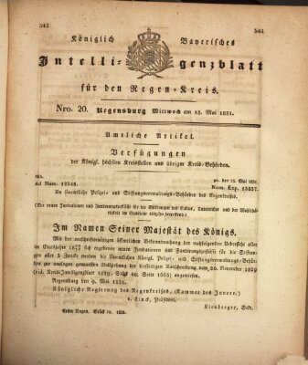 Königlich-baierisches Intelligenzblatt für den Regen-Kreis (Königlich bayerisches Intelligenzblatt für die Oberpfalz und von Regensburg) Mittwoch 18. Mai 1831
