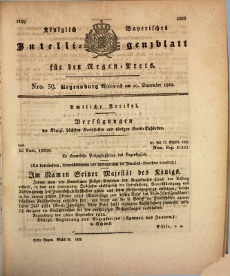 Königlich-baierisches Intelligenzblatt für den Regen-Kreis (Königlich bayerisches Intelligenzblatt für die Oberpfalz und von Regensburg) Mittwoch 19. September 1832
