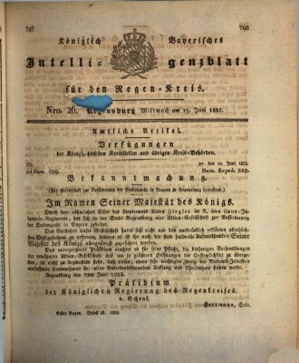 Königlich-baierisches Intelligenzblatt für den Regen-Kreis (Königlich bayerisches Intelligenzblatt für die Oberpfalz und von Regensburg) Mittwoch 19. Juni 1833