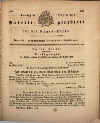 Königlich-baierisches Intelligenzblatt für den Regen-Kreis (Königlich bayerisches Intelligenzblatt für die Oberpfalz und von Regensburg) Mittwoch 3. Dezember 1834