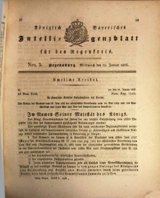 Königlich-baierisches Intelligenzblatt für den Regen-Kreis (Königlich bayerisches Intelligenzblatt für die Oberpfalz und von Regensburg) Mittwoch 20. Januar 1836