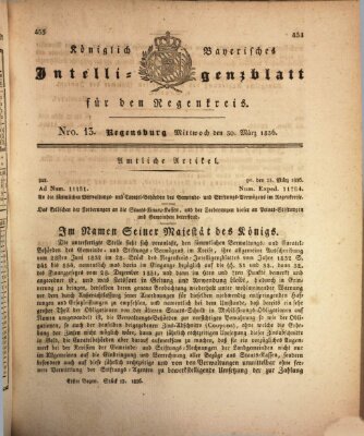 Königlich-baierisches Intelligenzblatt für den Regen-Kreis (Königlich bayerisches Intelligenzblatt für die Oberpfalz und von Regensburg) Mittwoch 30. März 1836