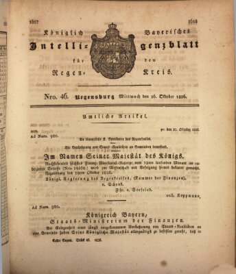 Königlich-baierisches Intelligenzblatt für den Regen-Kreis (Königlich bayerisches Intelligenzblatt für die Oberpfalz und von Regensburg) Mittwoch 26. Oktober 1836