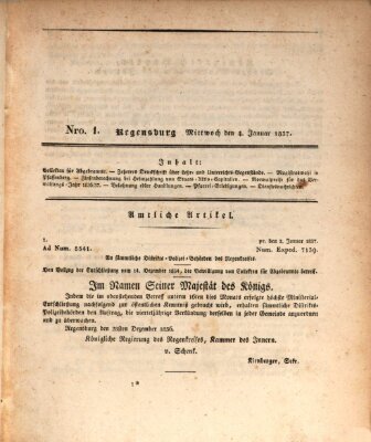 Königlich-baierisches Intelligenzblatt für den Regen-Kreis (Königlich bayerisches Intelligenzblatt für die Oberpfalz und von Regensburg) Mittwoch 4. Januar 1837