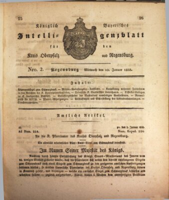 Königlich bayerisches Intelligenzblatt für die Oberpfalz und von Regensburg Mittwoch 10. Januar 1838