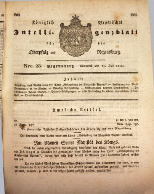Königlich bayerisches Intelligenzblatt für die Oberpfalz und von Regensburg Mittwoch 11. Juli 1838