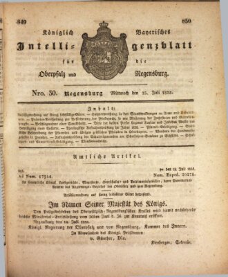 Königlich bayerisches Intelligenzblatt für die Oberpfalz und von Regensburg Mittwoch 25. Juli 1838