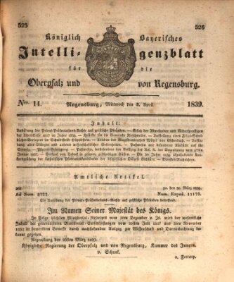 Königlich bayerisches Intelligenzblatt für die Oberpfalz und von Regensburg Mittwoch 3. April 1839