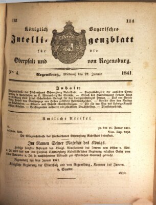 Königlich bayerisches Intelligenzblatt für die Oberpfalz und von Regensburg Mittwoch 27. Januar 1841