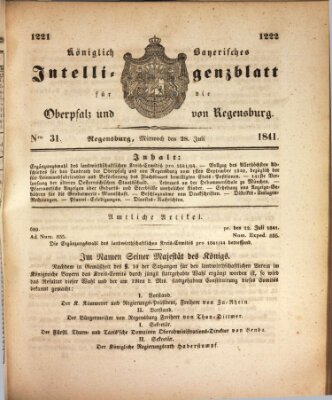 Königlich bayerisches Intelligenzblatt für die Oberpfalz und von Regensburg Mittwoch 28. Juli 1841