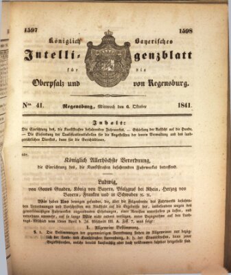 Königlich bayerisches Intelligenzblatt für die Oberpfalz und von Regensburg Mittwoch 6. Oktober 1841