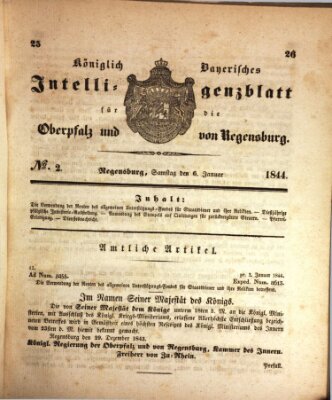 Königlich bayerisches Intelligenzblatt für die Oberpfalz und von Regensburg Samstag 6. Januar 1844