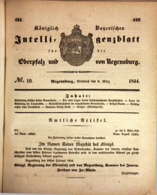 Königlich bayerisches Intelligenzblatt für die Oberpfalz und von Regensburg Mittwoch 6. März 1844