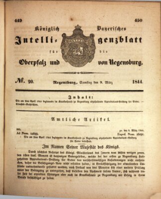 Königlich bayerisches Intelligenzblatt für die Oberpfalz und von Regensburg Samstag 9. März 1844