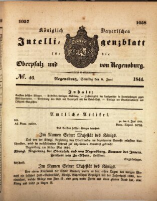 Königlich bayerisches Intelligenzblatt für die Oberpfalz und von Regensburg Samstag 8. Juni 1844