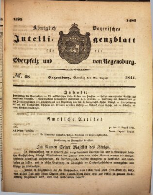 Königlich bayerisches Intelligenzblatt für die Oberpfalz und von Regensburg Samstag 24. August 1844