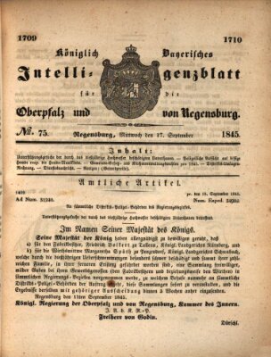 Königlich bayerisches Intelligenzblatt für die Oberpfalz und von Regensburg Mittwoch 17. September 1845
